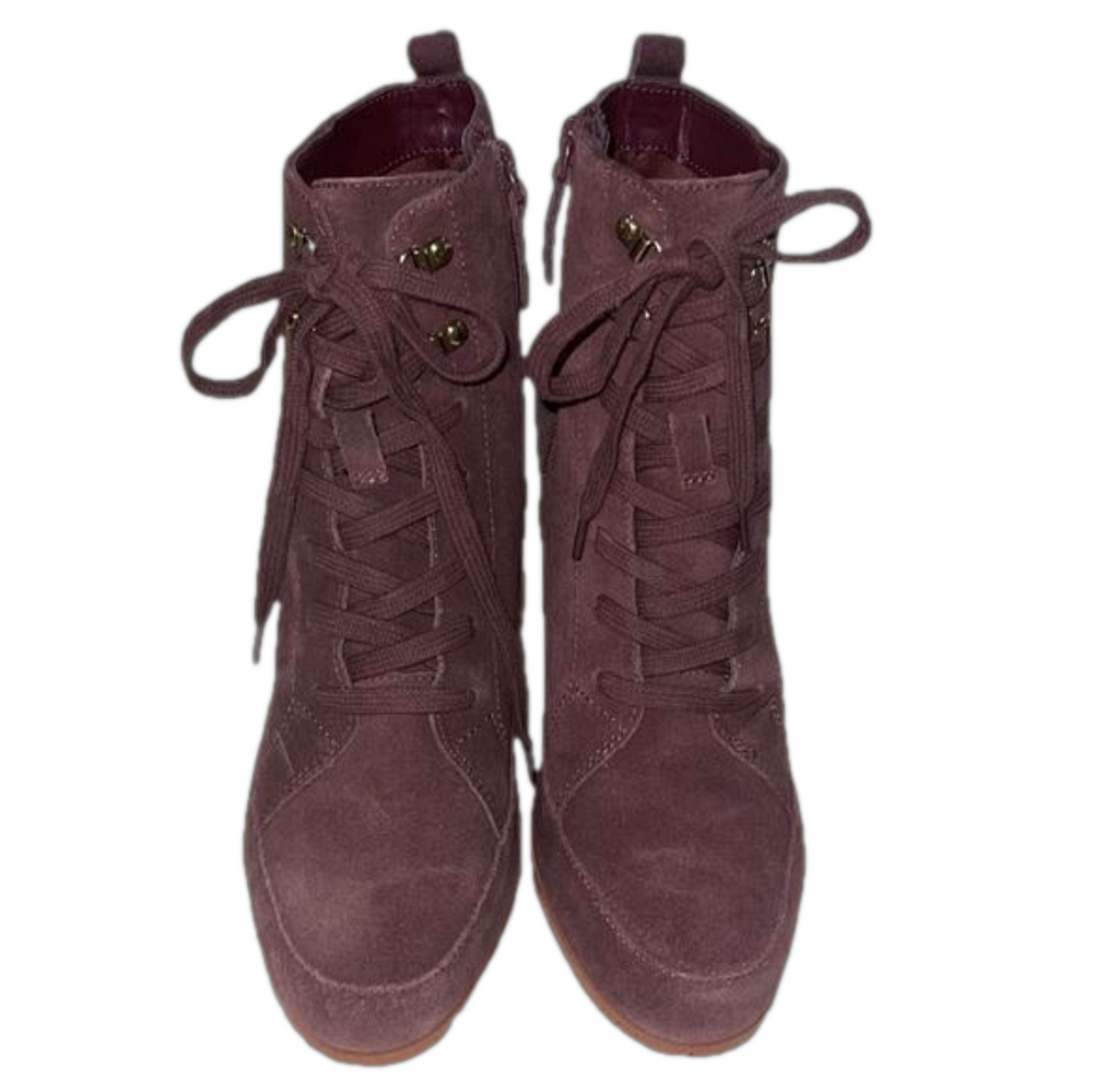 Violet & Red Burgundy Women’s Block Heel Jarvis Lace Up Boots NEW